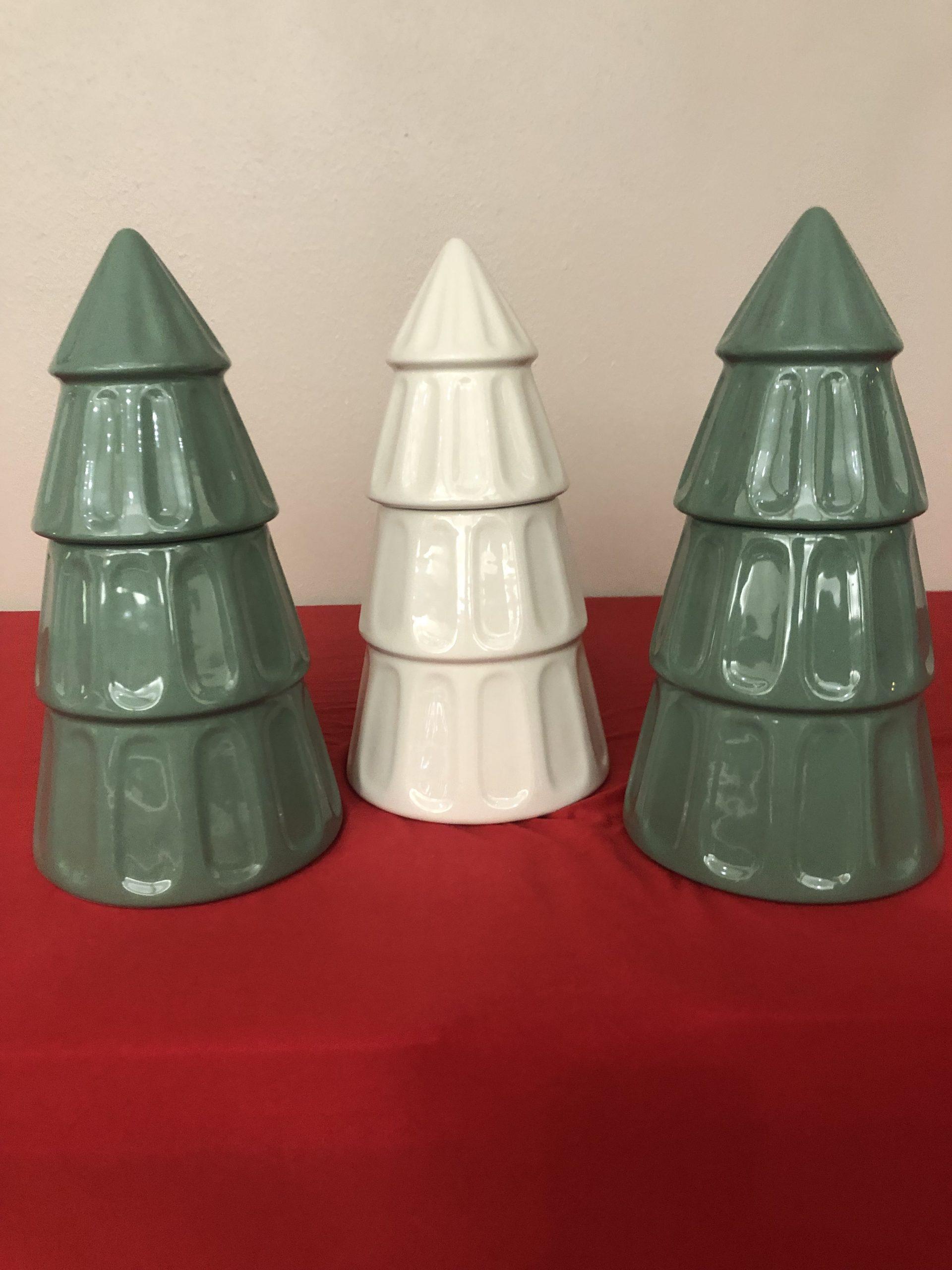 Set of Three Ceramic Christmas Tree Cookie Jars